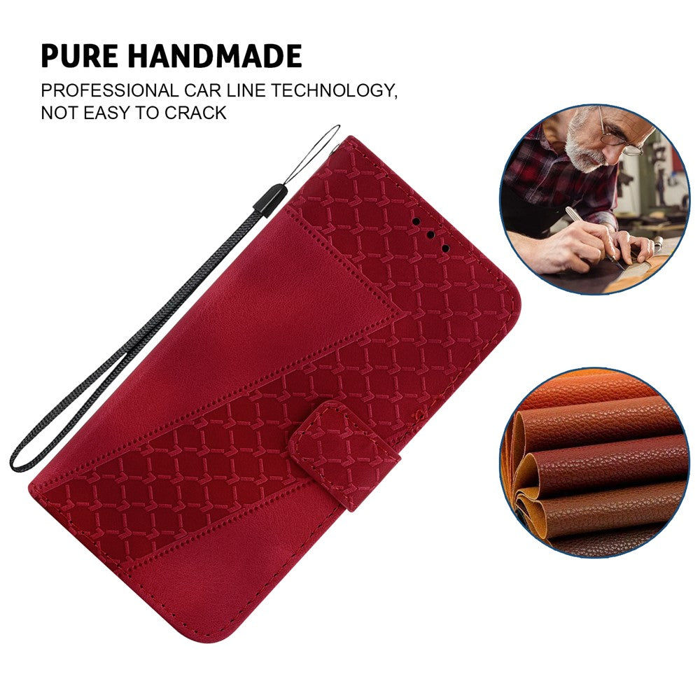 For-Samsung-Galaxy-S26-/-S26-Pro-Stand-Case-7-Shaped-Pattern-Imprint-Leather-Phone-Cover-with-Strap-Red