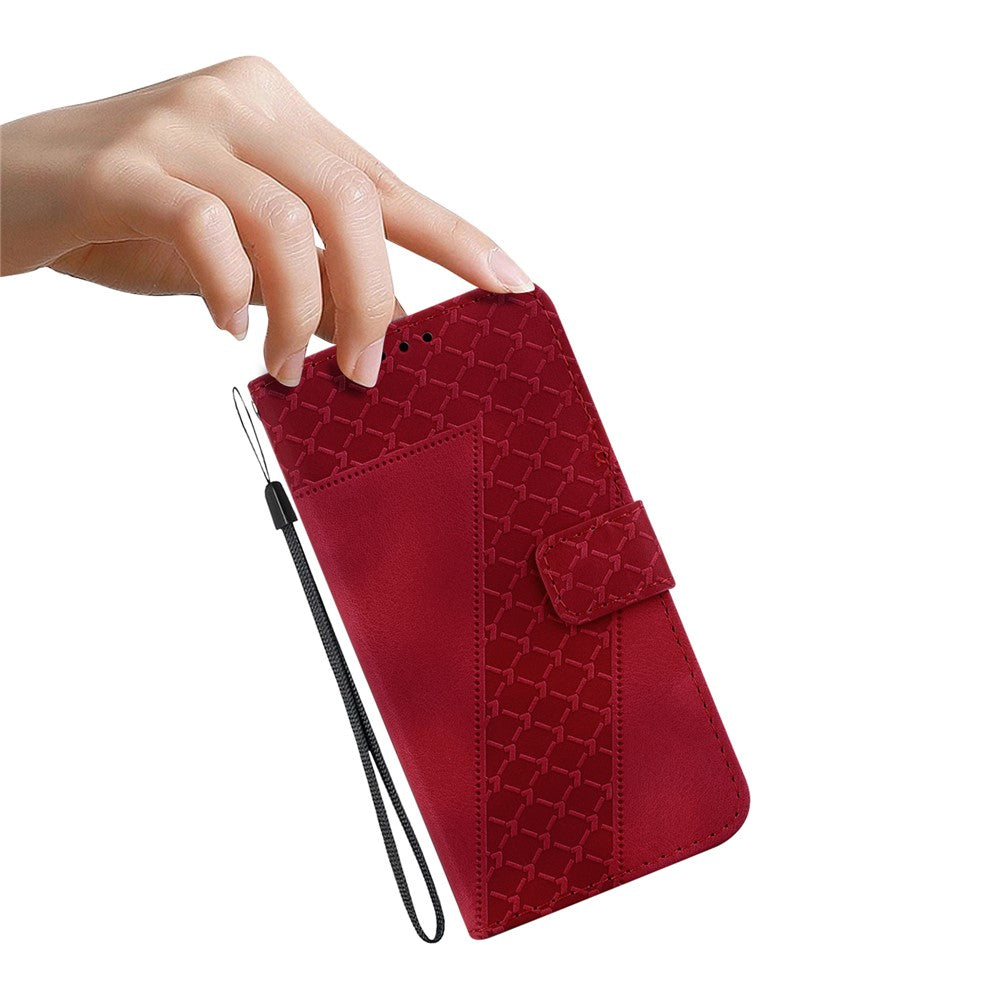 For-Samsung-Galaxy-S26-/-S26-Pro-Stand-Case-7-Shaped-Pattern-Imprint-Leather-Phone-Cover-with-Strap-Red