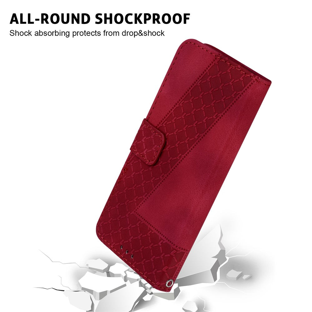 For-Samsung-Galaxy-S26-/-S26-Pro-Stand-Case-7-Shaped-Pattern-Imprint-Leather-Phone-Cover-with-Strap-Red