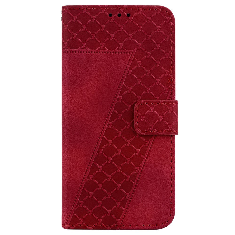 For-Samsung-Galaxy-S26-/-S26-Pro-Stand-Case-7-Shaped-Pattern-Imprint-Leather-Phone-Cover-with-Strap-Red