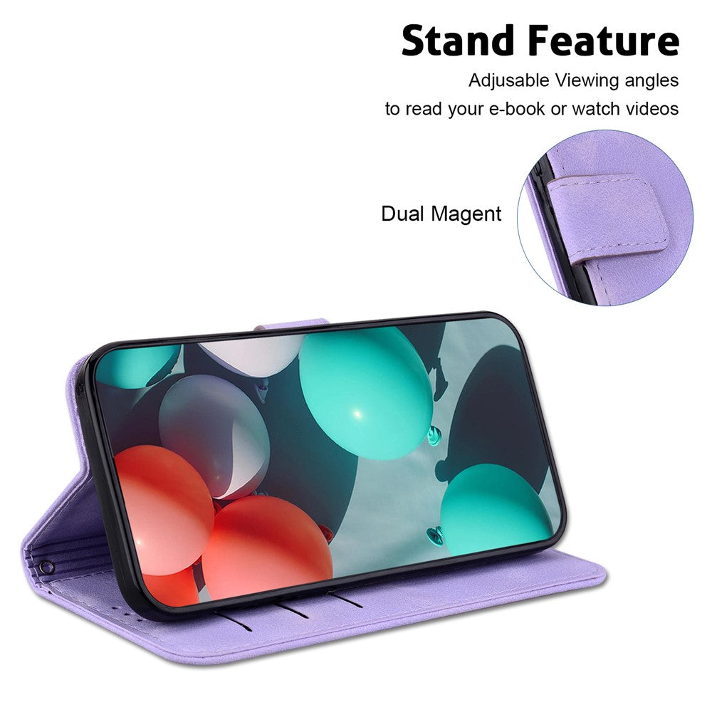 For-Samsung-Galaxy-S26-/-S26-Pro-Stand-Case-7-Shaped-Pattern-Imprint-Leather-Phone-Cover-with-Strap-Purple