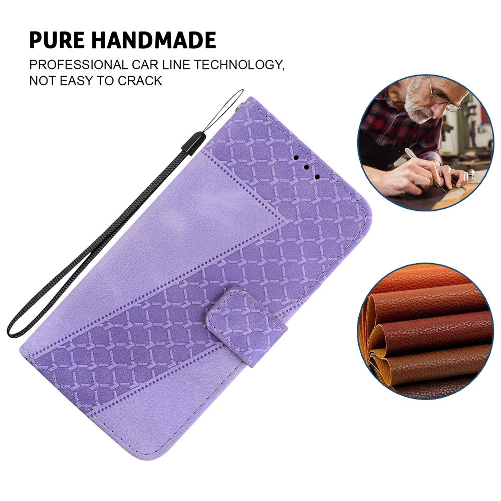 For-Samsung-Galaxy-S26-/-S26-Pro-Stand-Case-7-Shaped-Pattern-Imprint-Leather-Phone-Cover-with-Strap-Purple