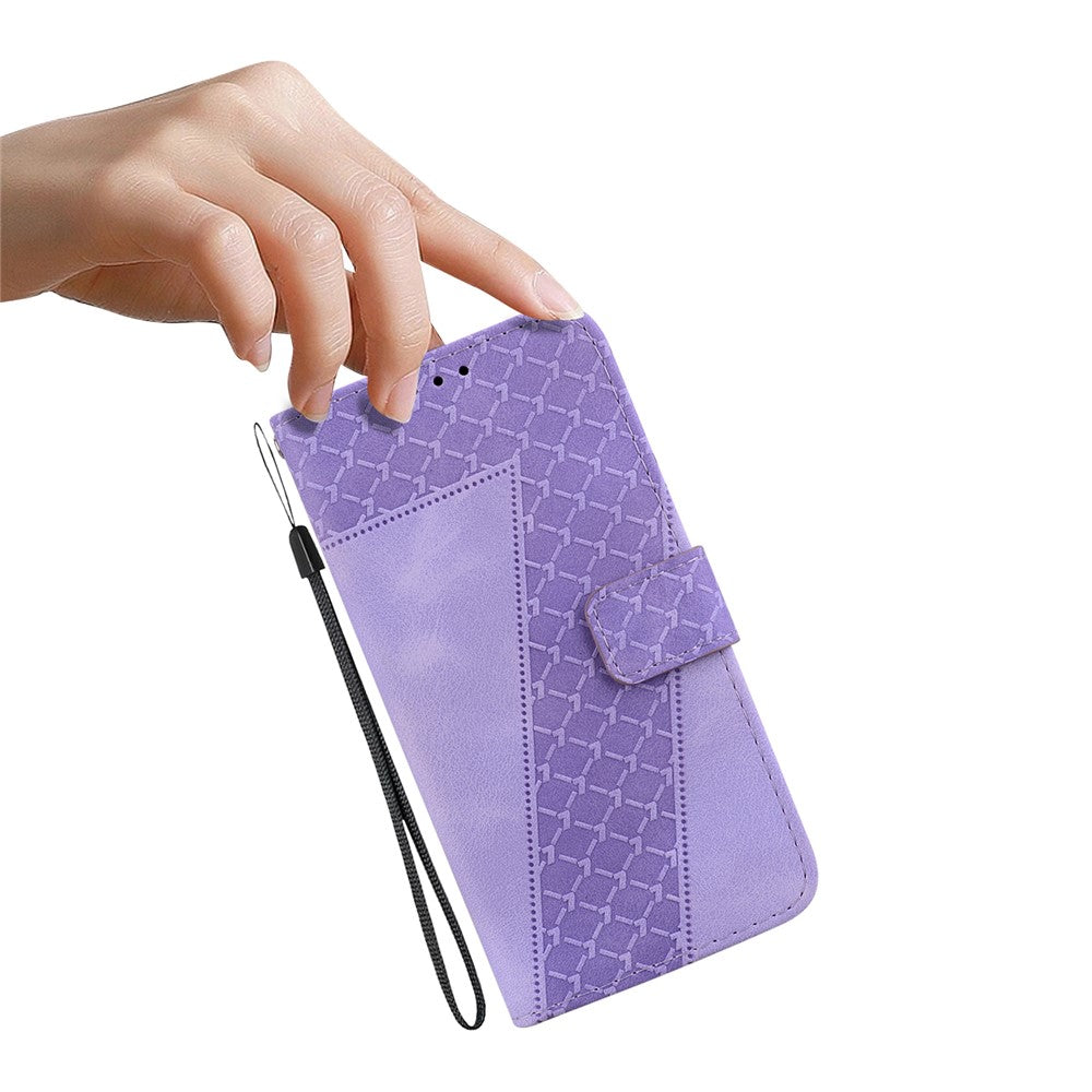 For-Samsung-Galaxy-S26-/-S26-Pro-Stand-Case-7-Shaped-Pattern-Imprint-Leather-Phone-Cover-with-Strap-Purple
