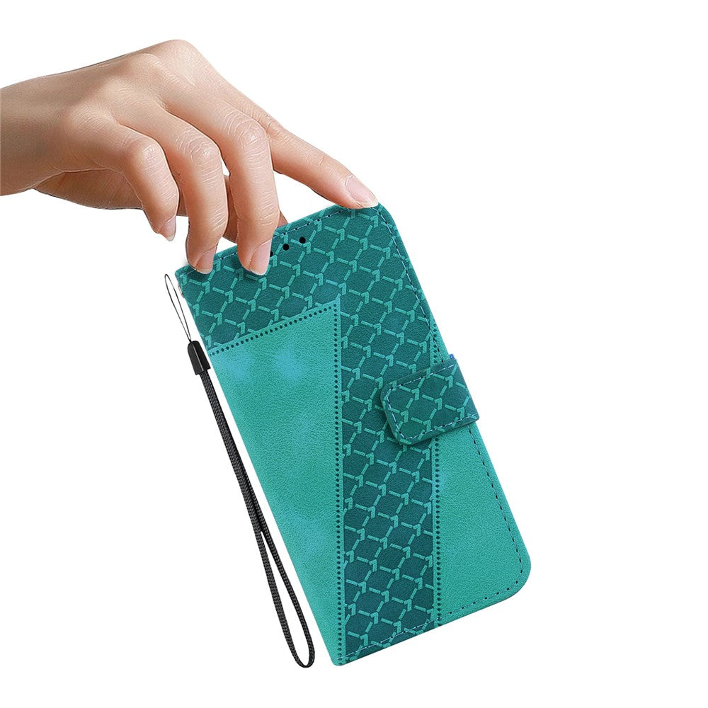 For-Samsung-Galaxy-S26-/-S26-Pro-Stand-Case-7-Shaped-Pattern-Imprint-Leather-Phone-Cover-with-Strap-Green