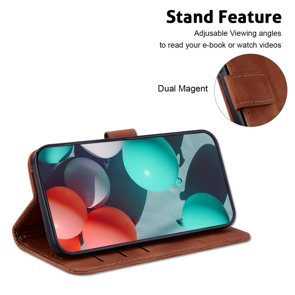 For-Samsung-Galaxy-S26-/-S26-Pro-Stand-Case-7-Shaped-Pattern-Imprint-Leather-Phone-Cover-with-Strap-Brown