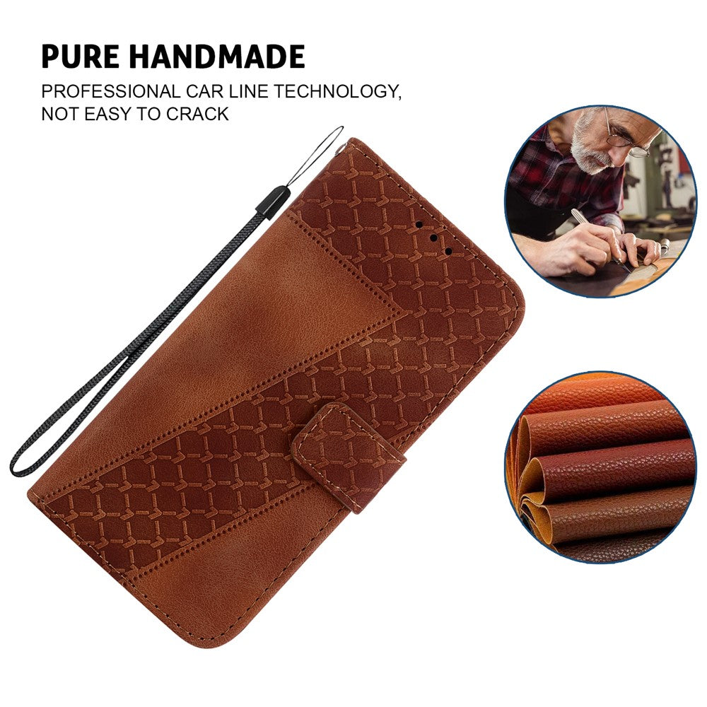 For-Samsung-Galaxy-S26-/-S26-Pro-Stand-Case-7-Shaped-Pattern-Imprint-Leather-Phone-Cover-with-Strap-Brown