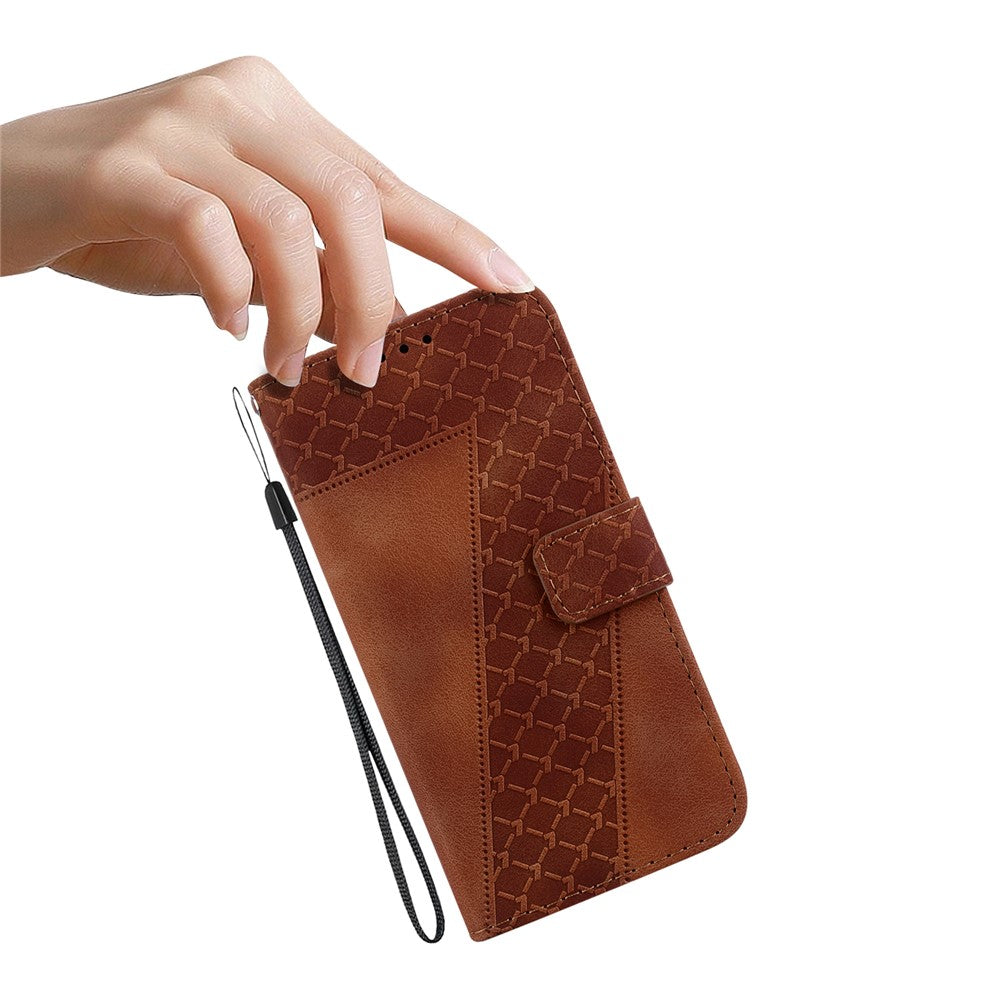 For-Samsung-Galaxy-S26-/-S26-Pro-Stand-Case-7-Shaped-Pattern-Imprint-Leather-Phone-Cover-with-Strap-Brown
