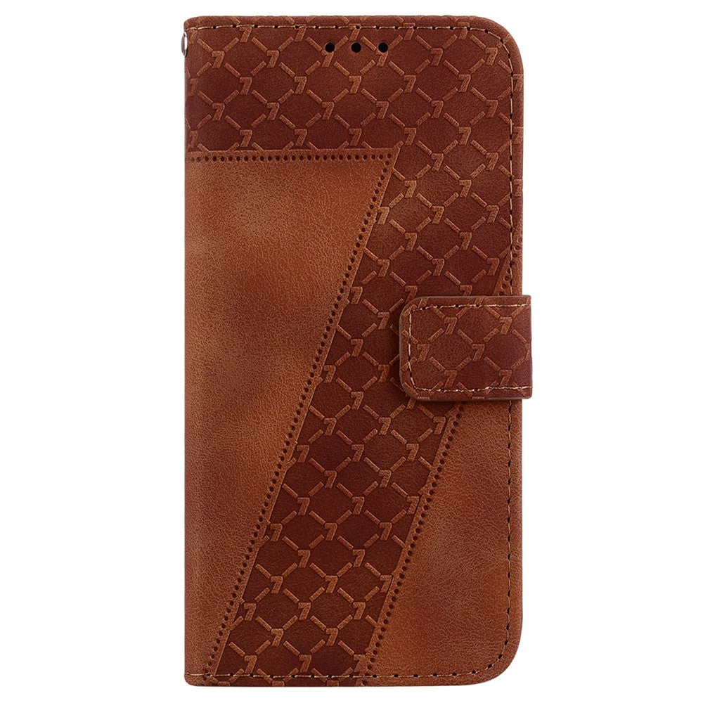 For-Samsung-Galaxy-S26-/-S26-Pro-Stand-Case-7-Shaped-Pattern-Imprint-Leather-Phone-Cover-with-Strap-Brown