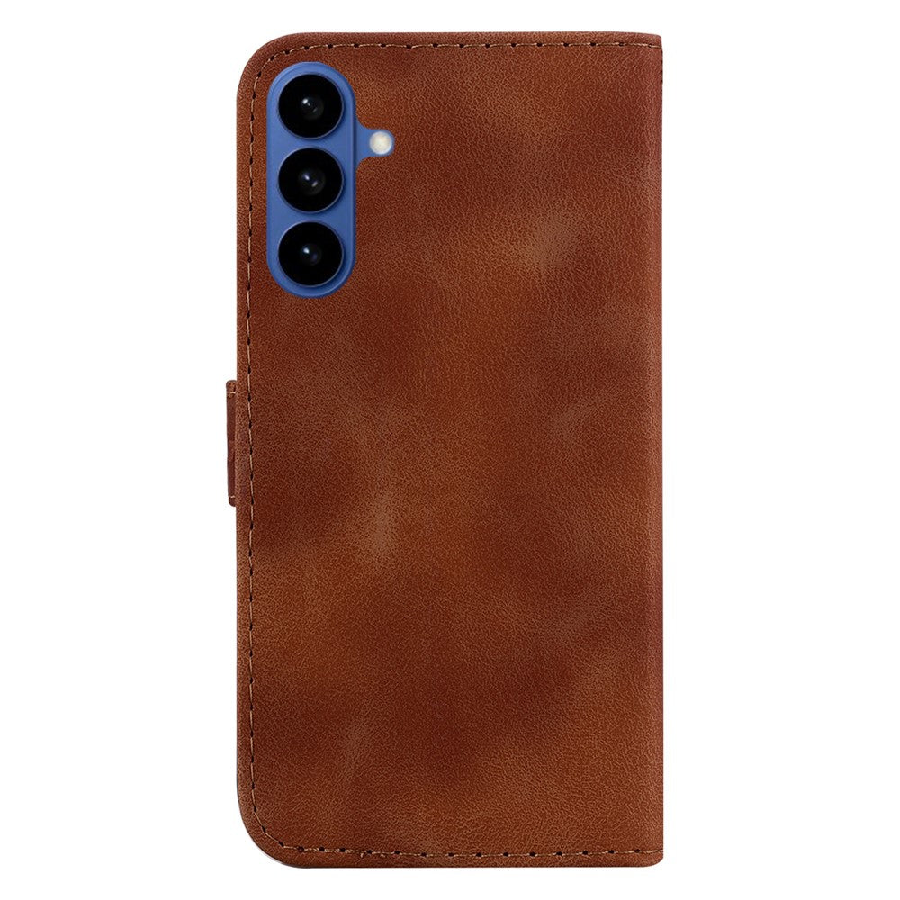 For-Samsung-Galaxy-S26-/-S26-Pro-Stand-Case-7-Shaped-Pattern-Imprint-Leather-Phone-Cover-with-Strap-Brown