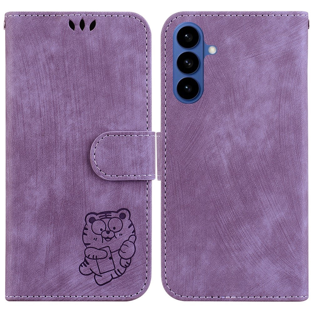 For-Samsung-Galaxy-S26-/-S26-Pro-Wallet-Case-Tiger-Imprint-Leather-Shockproof-Phone-Cover-with-Wrist-Strap-Purple