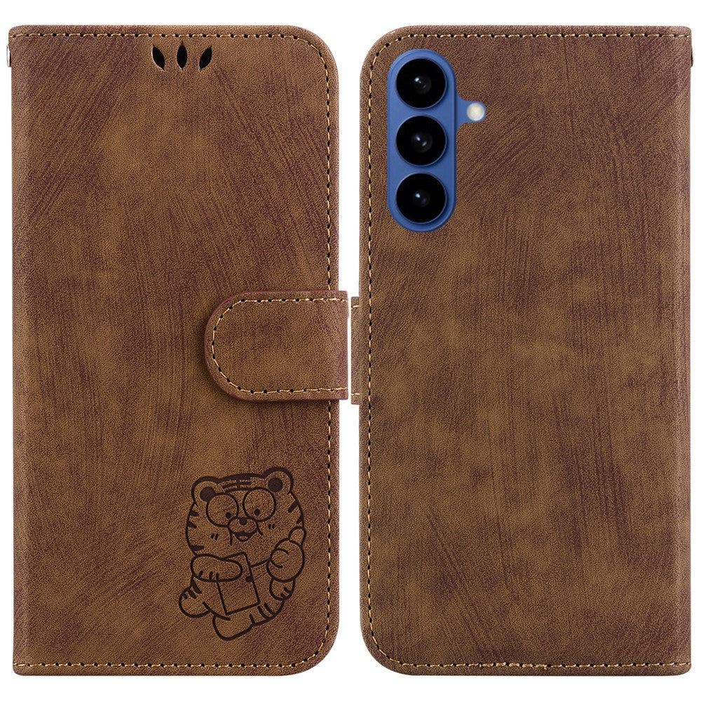 For-Samsung-Galaxy-S26-/-S26-Pro-Wallet-Case-Tiger-Imprint-Leather-Shockproof-Phone-Cover-with-Wrist-Strap-Brown