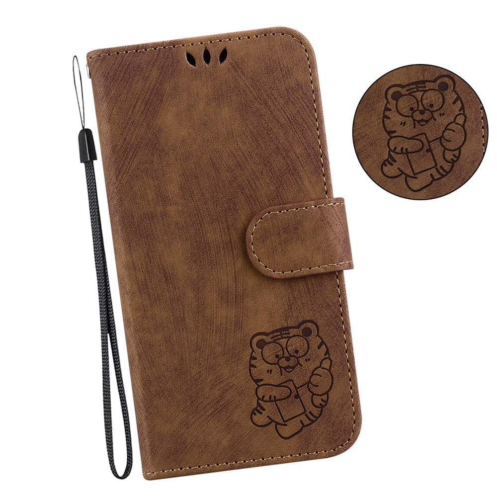 For-Samsung-Galaxy-S26-/-S26-Pro-Wallet-Case-Tiger-Imprint-Leather-Shockproof-Phone-Cover-with-Wrist-Strap-Brown