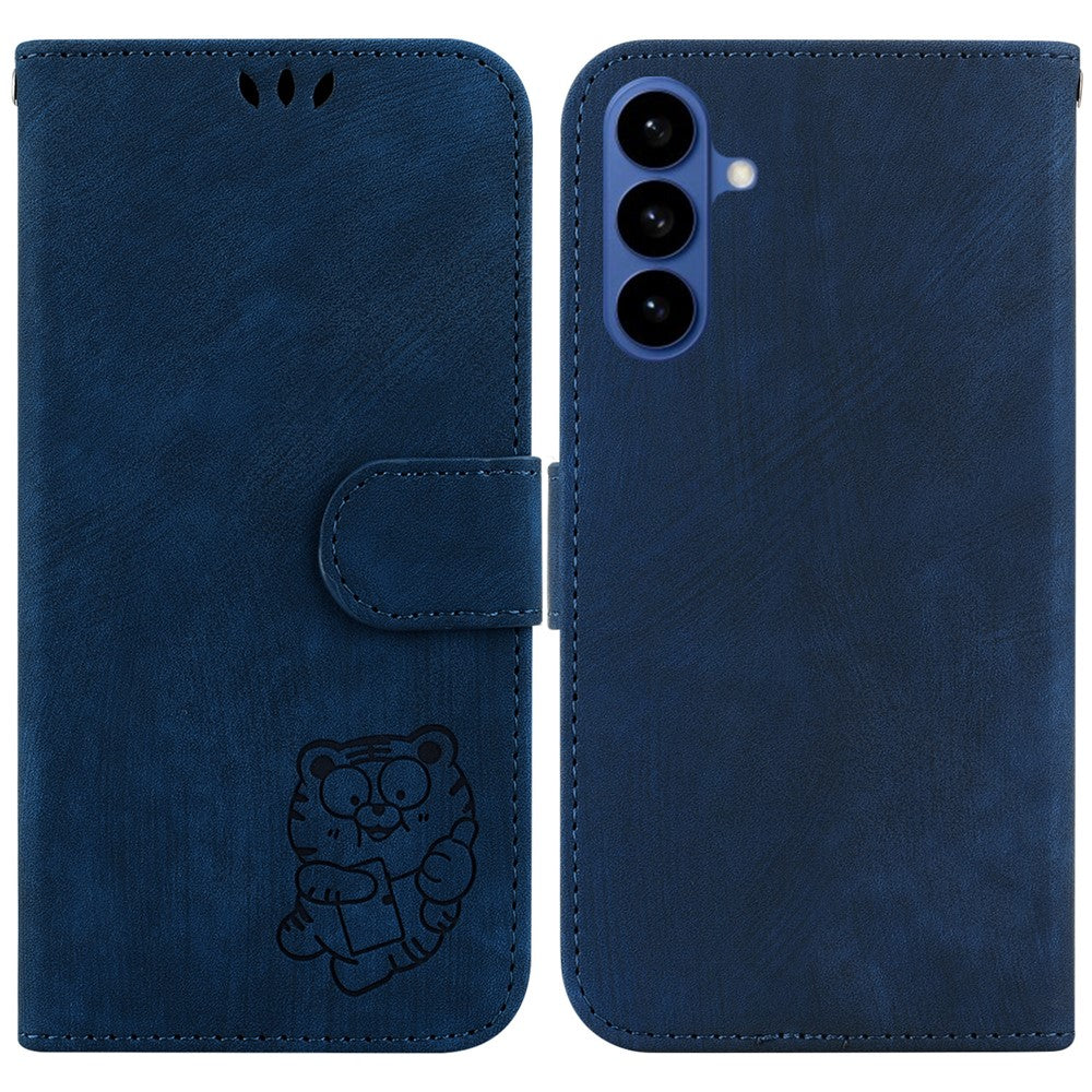 For-Samsung-Galaxy-S26-/-S26-Pro-Wallet-Case-Tiger-Imprint-Leather-Shockproof-Phone-Cover-with-Wrist-Strap-Dark-Blue