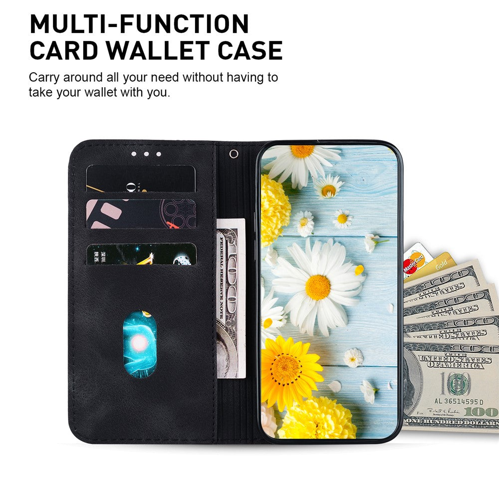 For-Samsung-Galaxy-S26-/-S26-Pro-Stand-Case-Lily-Flower-Imprint-Leather-Phone-Cover-with-Wrist-Strap-Black
