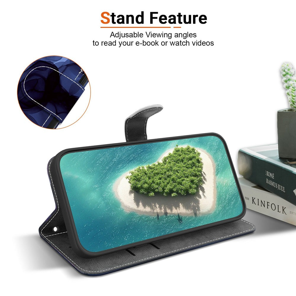 For-Samsung-Galaxy-S26-/-S26-Pro-Wallet-Case-Pattern-Printing-Leather-Stand-Phone-Cover-with-Strap-Ink-Blue-Flower