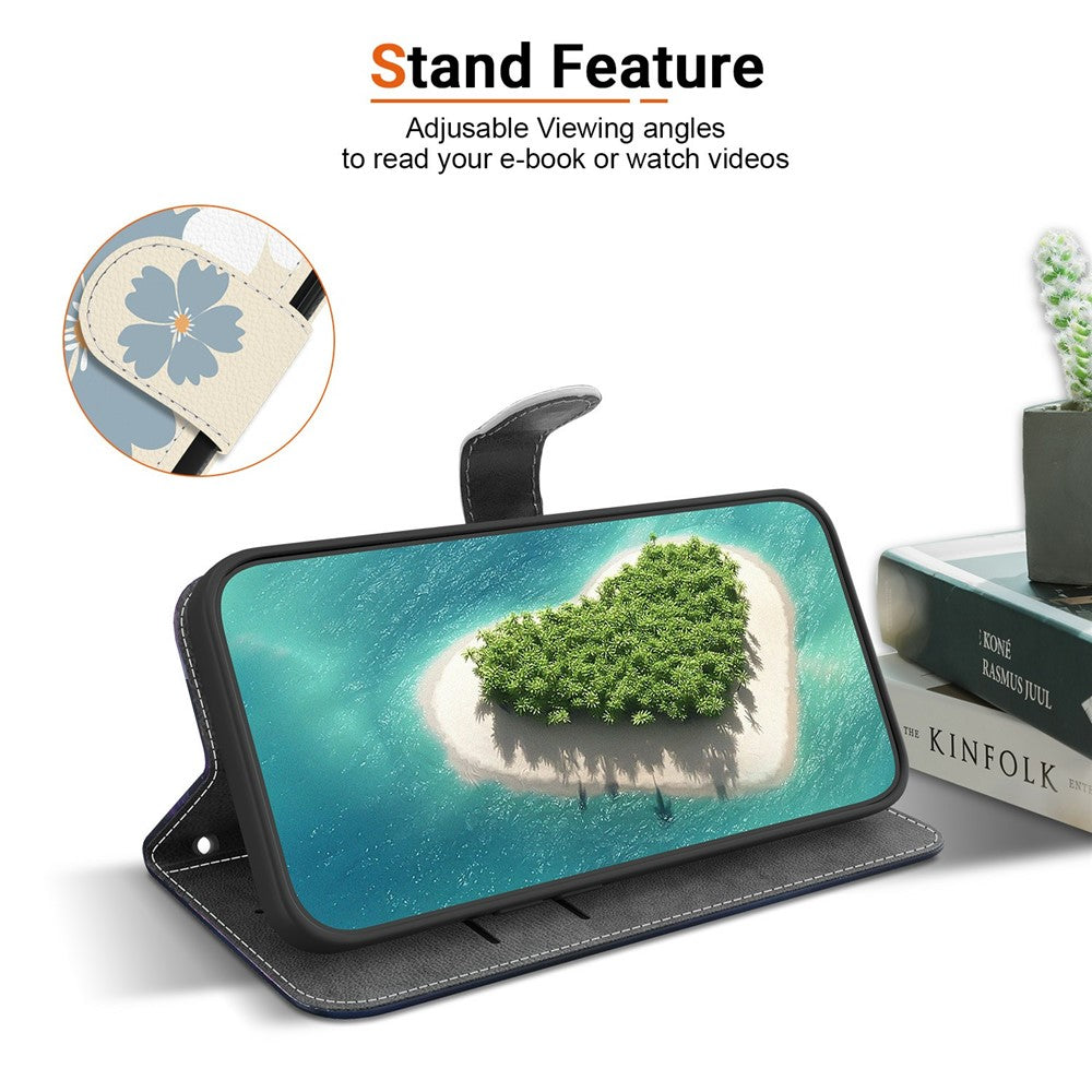 For-Samsung-Galaxy-S26-/-S26-Pro-Wallet-Case-Pattern-Printing-Leather-Stand-Phone-Cover-with-Strap-Blue-Daisy