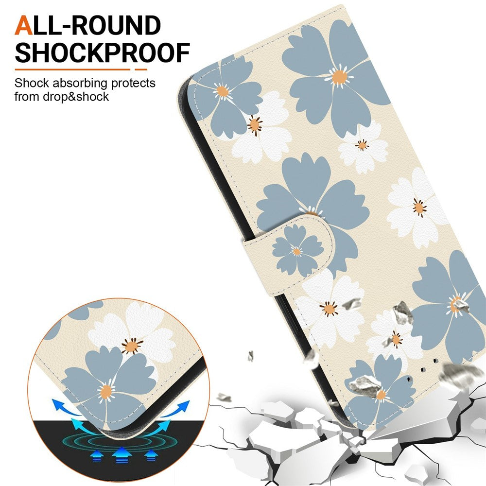 For-Samsung-Galaxy-S26-/-S26-Pro-Wallet-Case-Pattern-Printing-Leather-Stand-Phone-Cover-with-Strap-Blue-Daisy