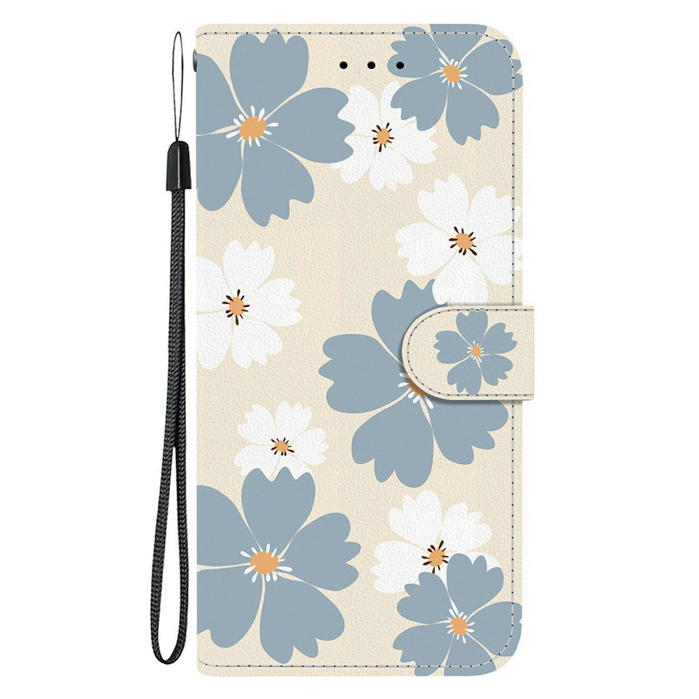 For-Samsung-Galaxy-S26-/-S26-Pro-Wallet-Case-Pattern-Printing-Leather-Stand-Phone-Cover-with-Strap-Blue-Daisy