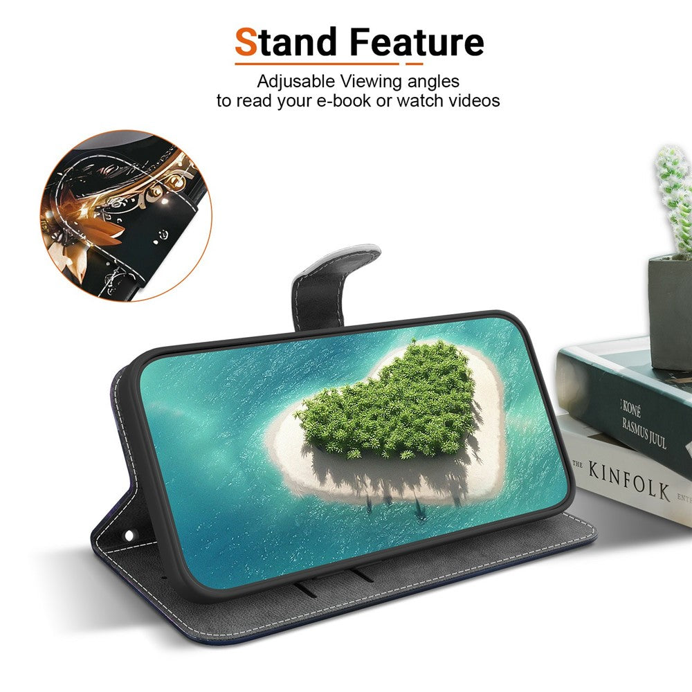 For-Samsung-Galaxy-S26-/-S26-Pro-Wallet-Case-Pattern-Printing-Leather-Stand-Phone-Cover-with-Strap-Black-Gold-Heart