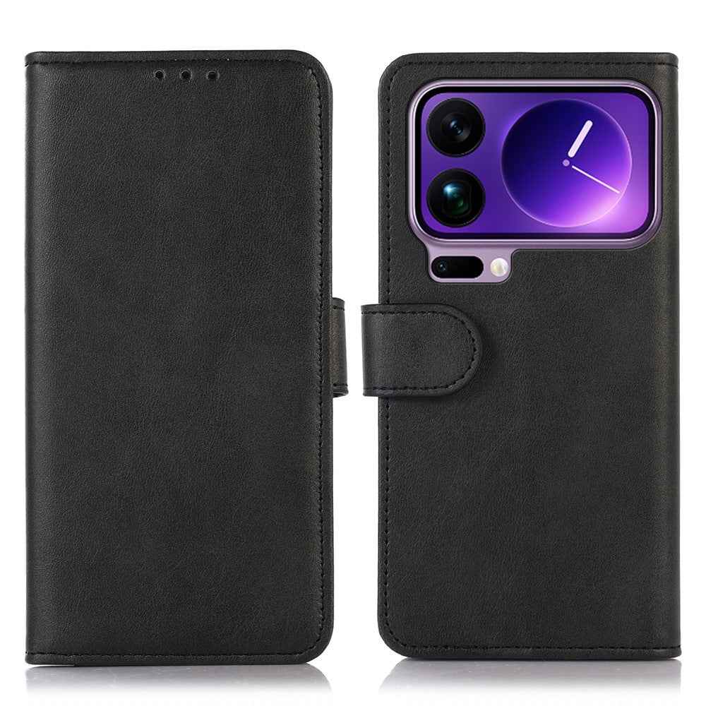 For Xiaomi 17 Pro Case Cowhide Texture Leather Wallet Phone Cover with Stand - Black
