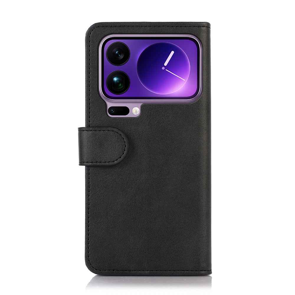 For Xiaomi 17 Pro Case Cowhide Texture Leather Wallet Phone Cover with Stand - Black