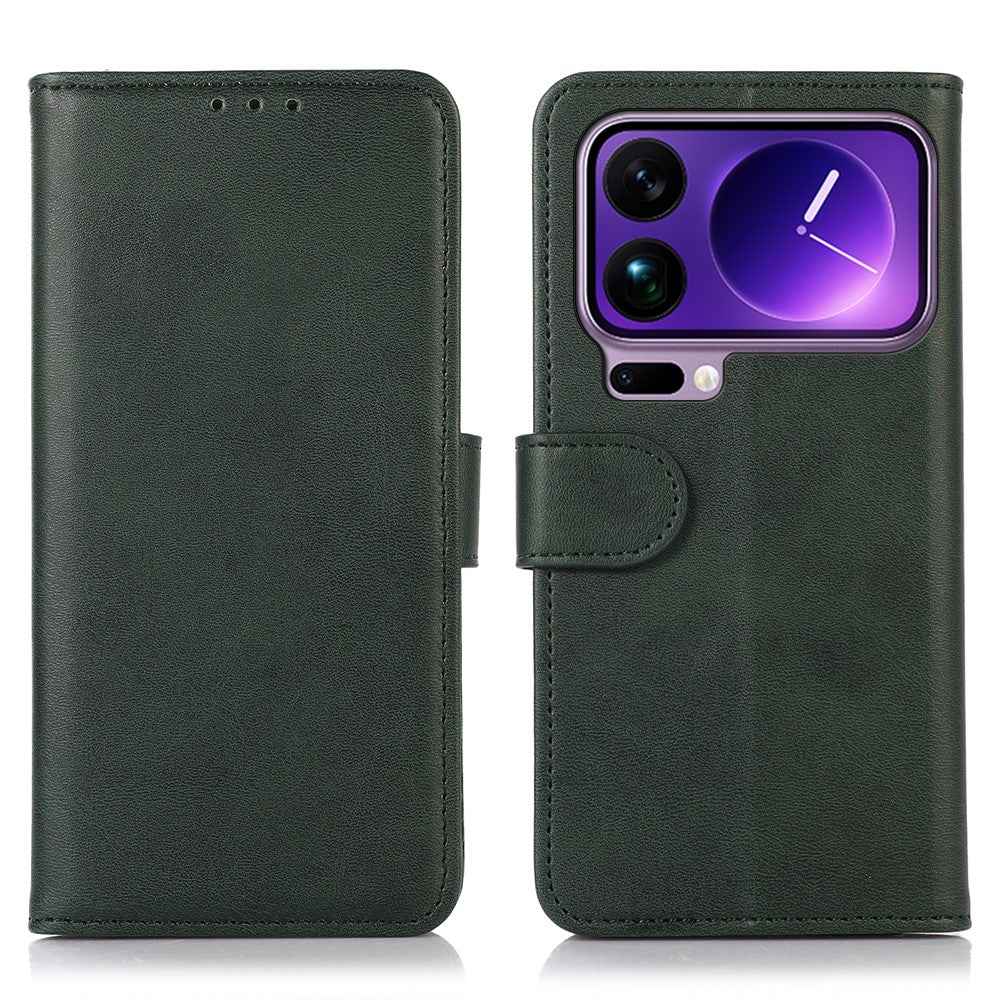 For Xiaomi 17 Pro Case Cowhide Texture Leather Wallet Phone Cover with Stand - Green