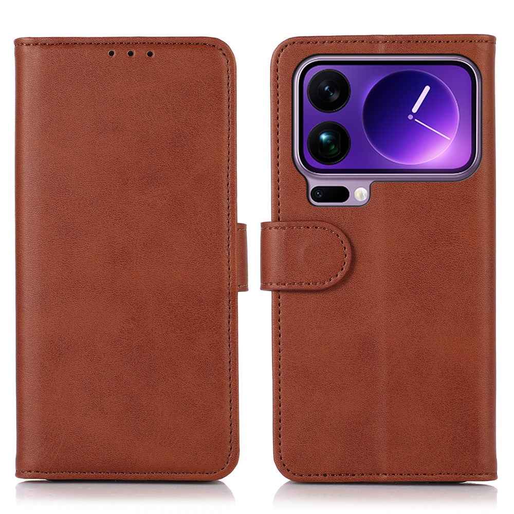 For Xiaomi 17 Pro Case Cowhide Texture Leather Wallet Phone Cover with Stand - Brown