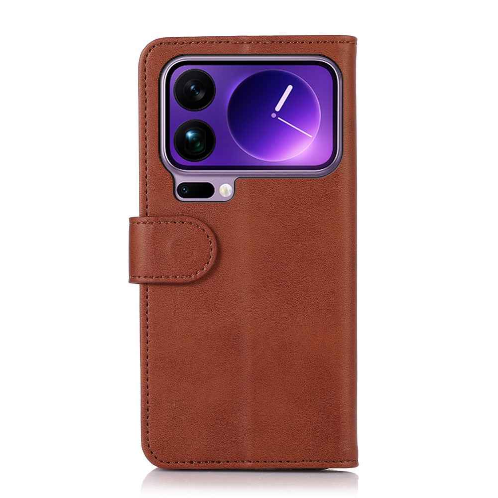 For Xiaomi 17 Pro Case Cowhide Texture Leather Wallet Phone Cover with Stand - Brown