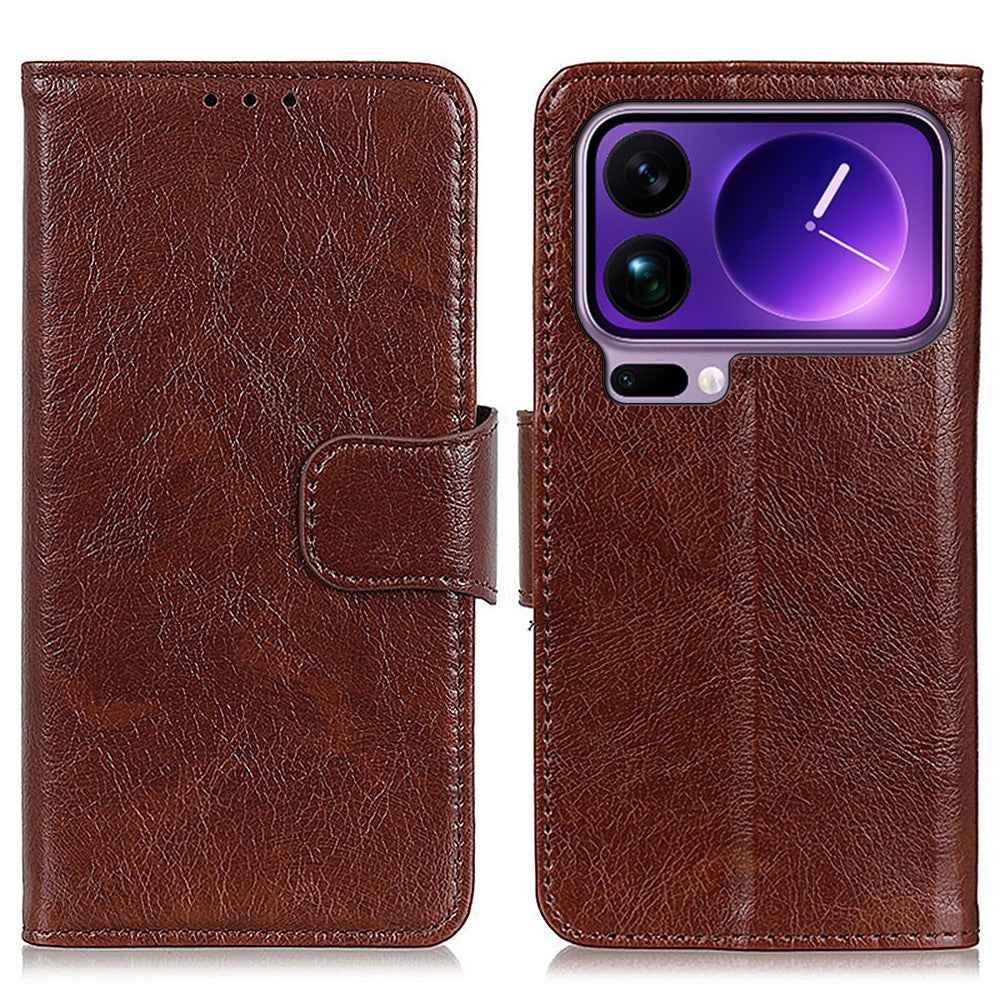 For Xiaomi 17 Pro Case Nappa Texture Split Leather Wallet Phone Cover - Brown