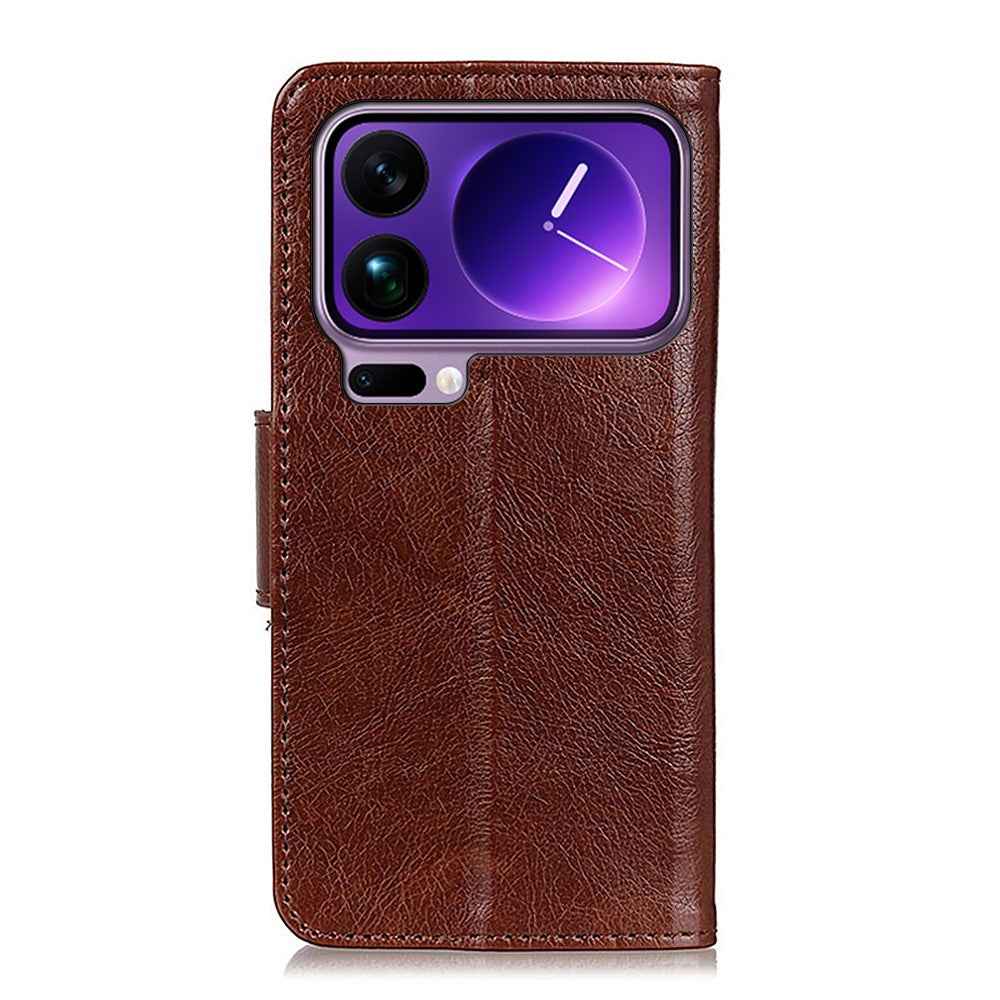 For Xiaomi 17 Pro Case Nappa Texture Split Leather Wallet Phone Cover - Brown