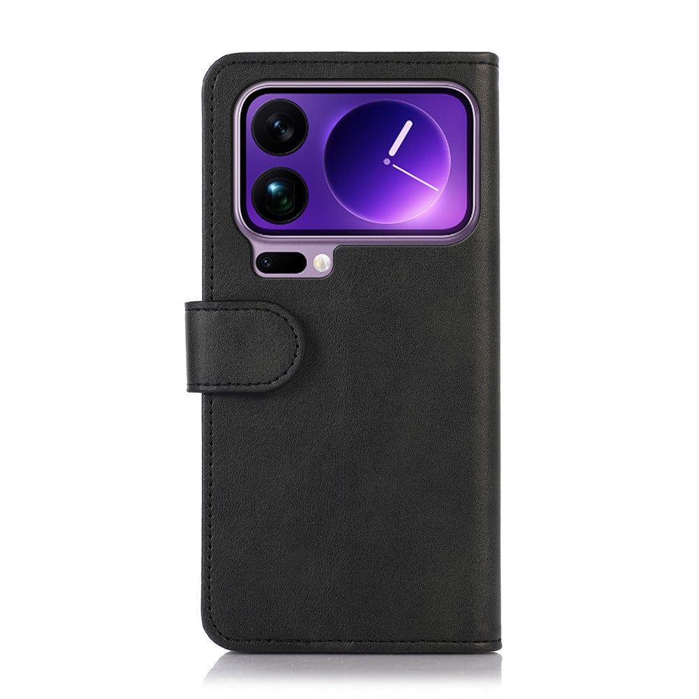 For Xiaomi 17 Pro Max Case Cowhide Texture Leather Wallet Phone Cover with Stand - Black
