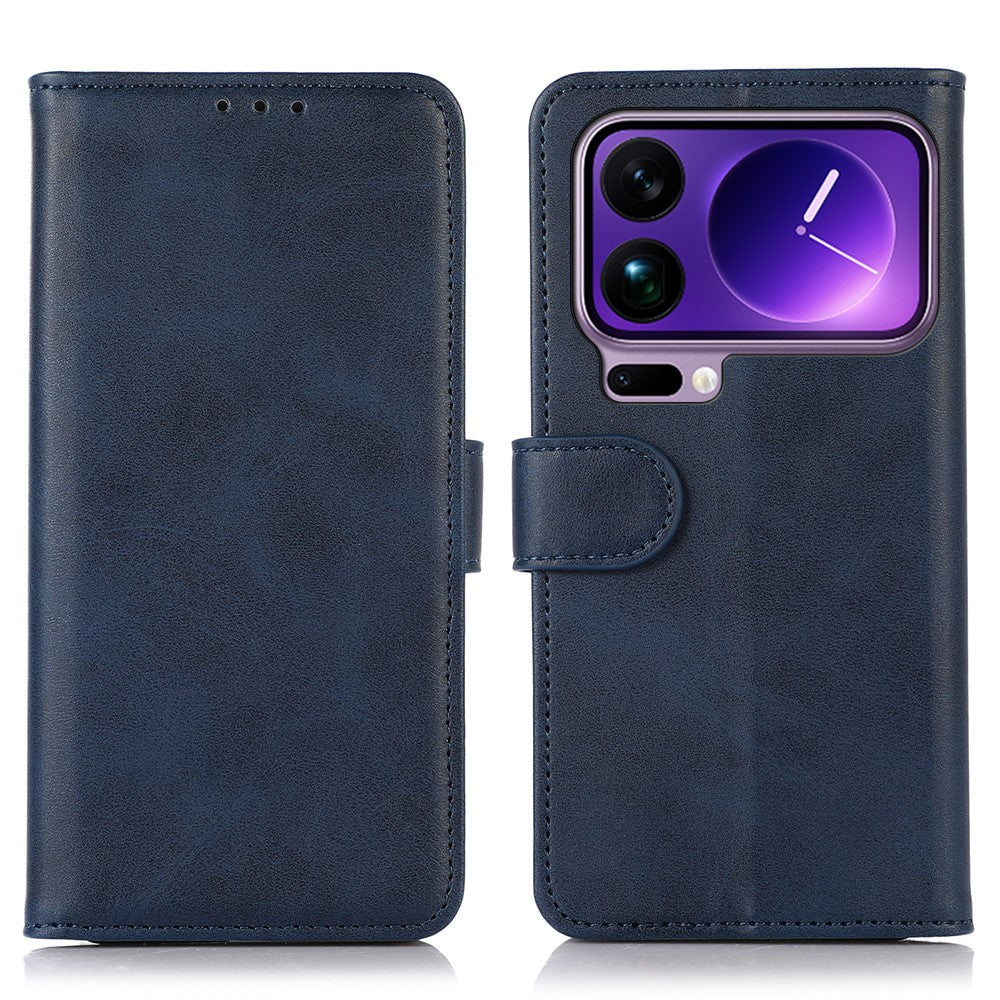 For Xiaomi 17 Pro Max Case Cowhide Texture Leather Wallet Phone Cover with Stand - Blue