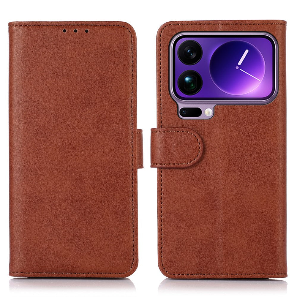 For Xiaomi 17 Pro Max Case Cowhide Texture Leather Wallet Phone Cover with Stand - Brown
