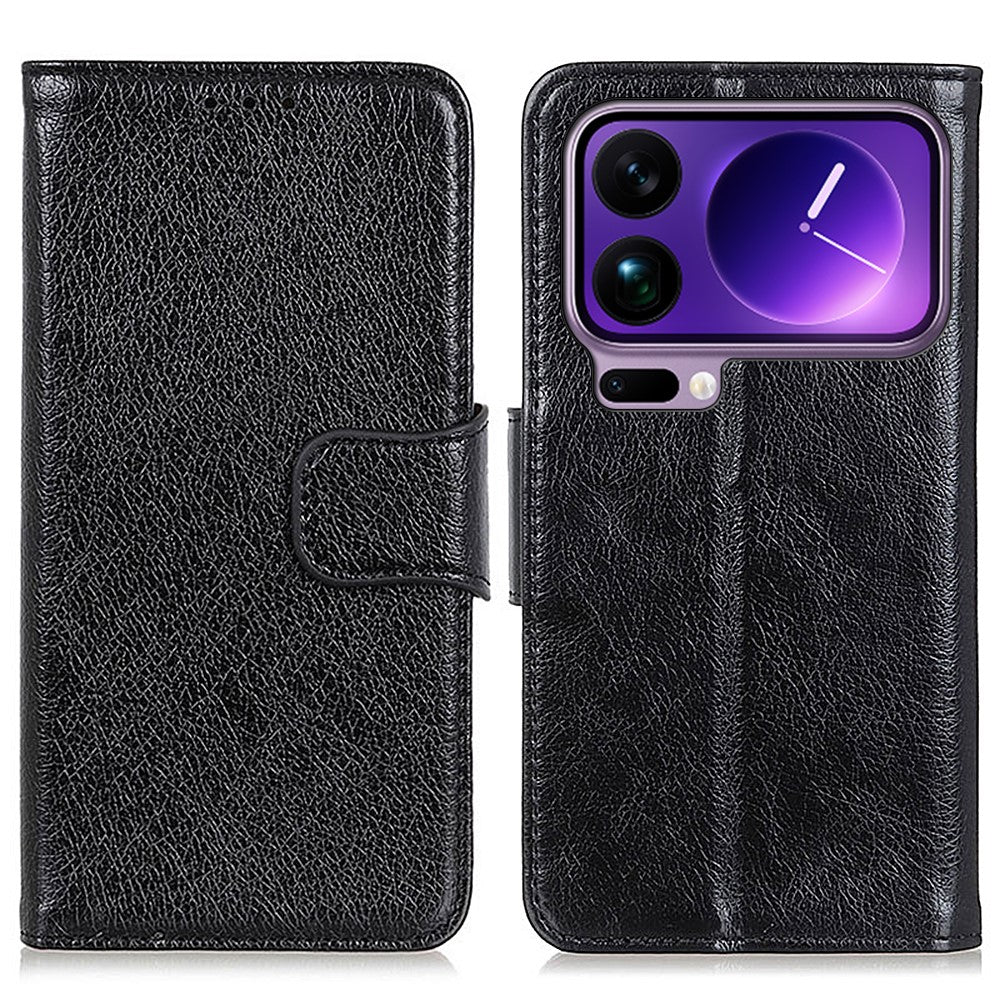 For Xiaomi 17 Pro Max Case Nappa Texture Split Leather Wallet Phone Cover - Black