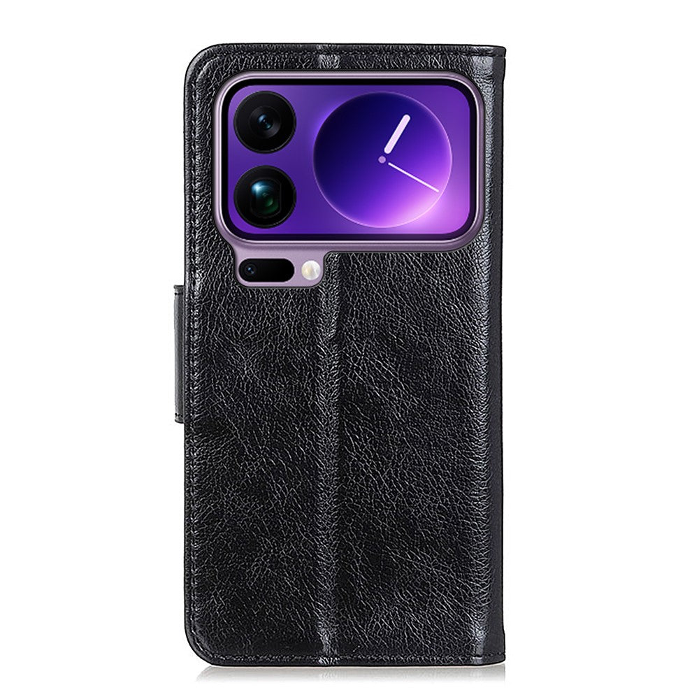For Xiaomi 17 Pro Max Case Nappa Texture Split Leather Wallet Phone Cover - Black