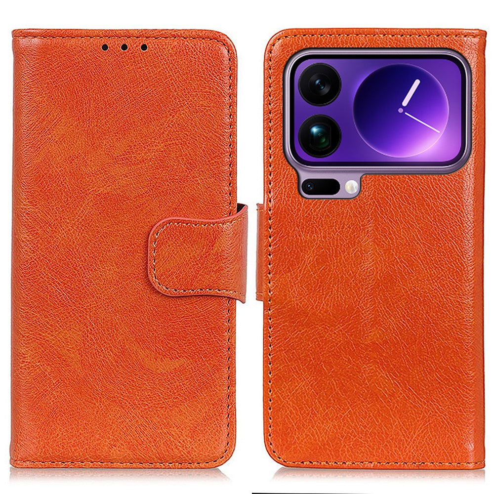 For Xiaomi 17 Pro Max Case Nappa Texture Split Leather Wallet Phone Cover - Orange