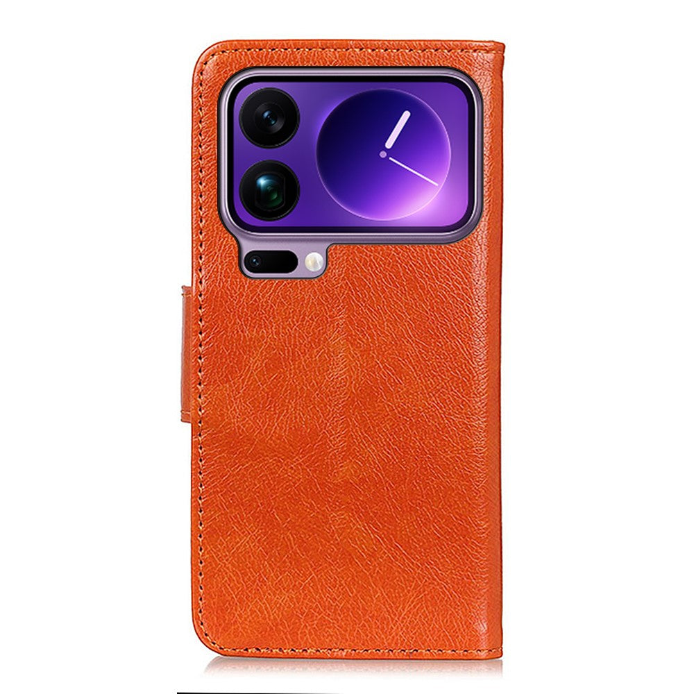 For Xiaomi 17 Pro Max Case Nappa Texture Split Leather Wallet Phone Cover - Orange
