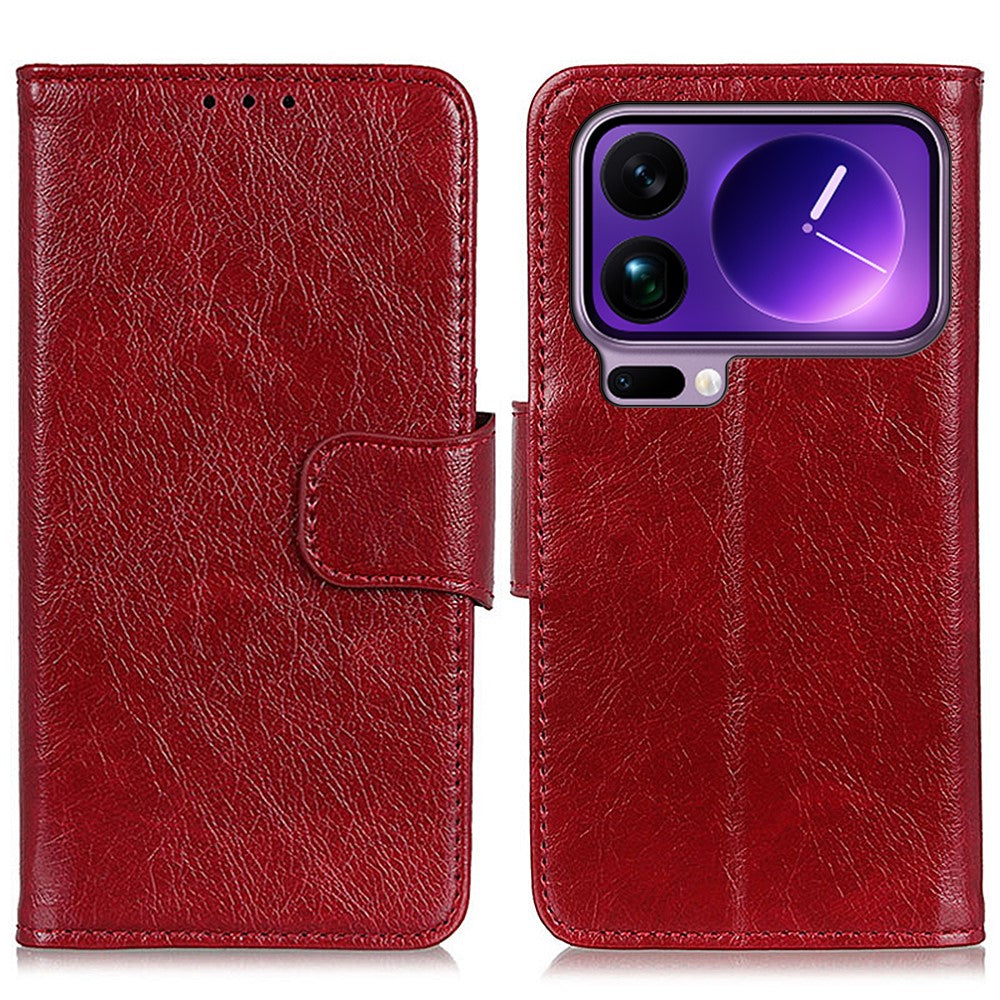 For Xiaomi 17 Pro Max Case Nappa Texture Split Leather Wallet Phone Cover - Red