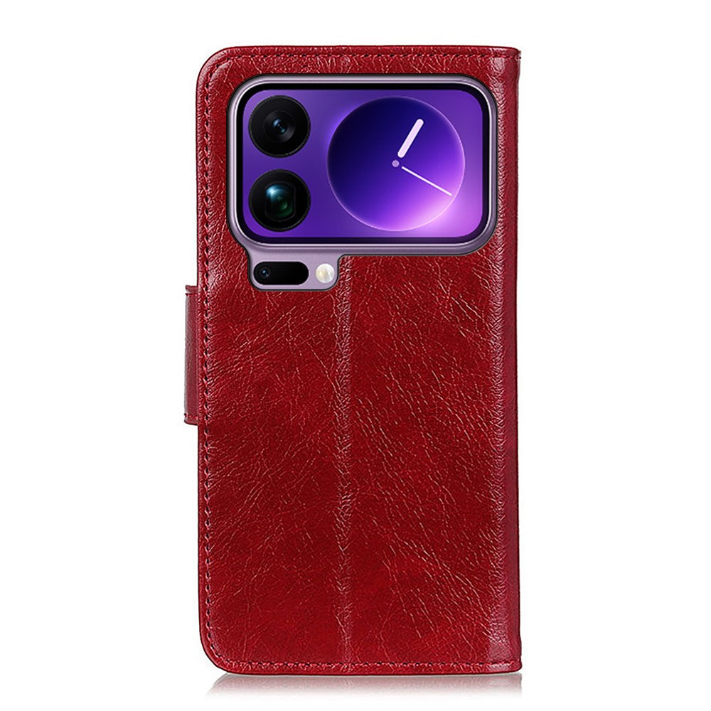 For Xiaomi 17 Pro Max Case Nappa Texture Split Leather Wallet Phone Cover - Red