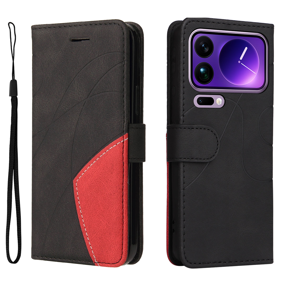 For Xiaomi 17 Pro Max Leather Phone Case Stand Wallet with Bi-colour Splicing Design - Black