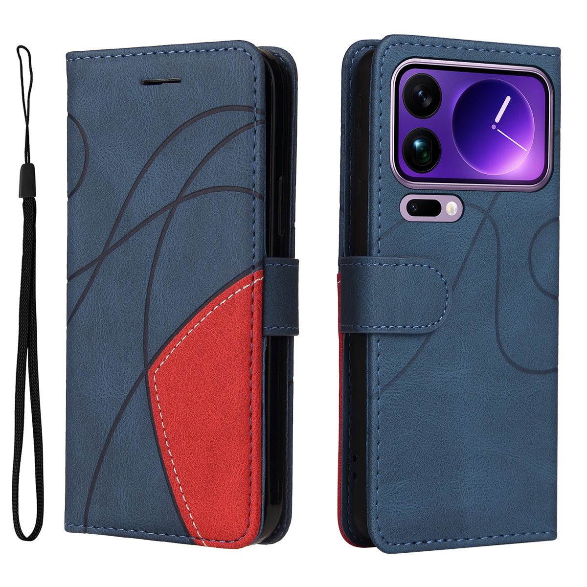For Xiaomi 17 Pro Max Leather Phone Case Stand Wallet with Bi-colour Splicing Design - Blue