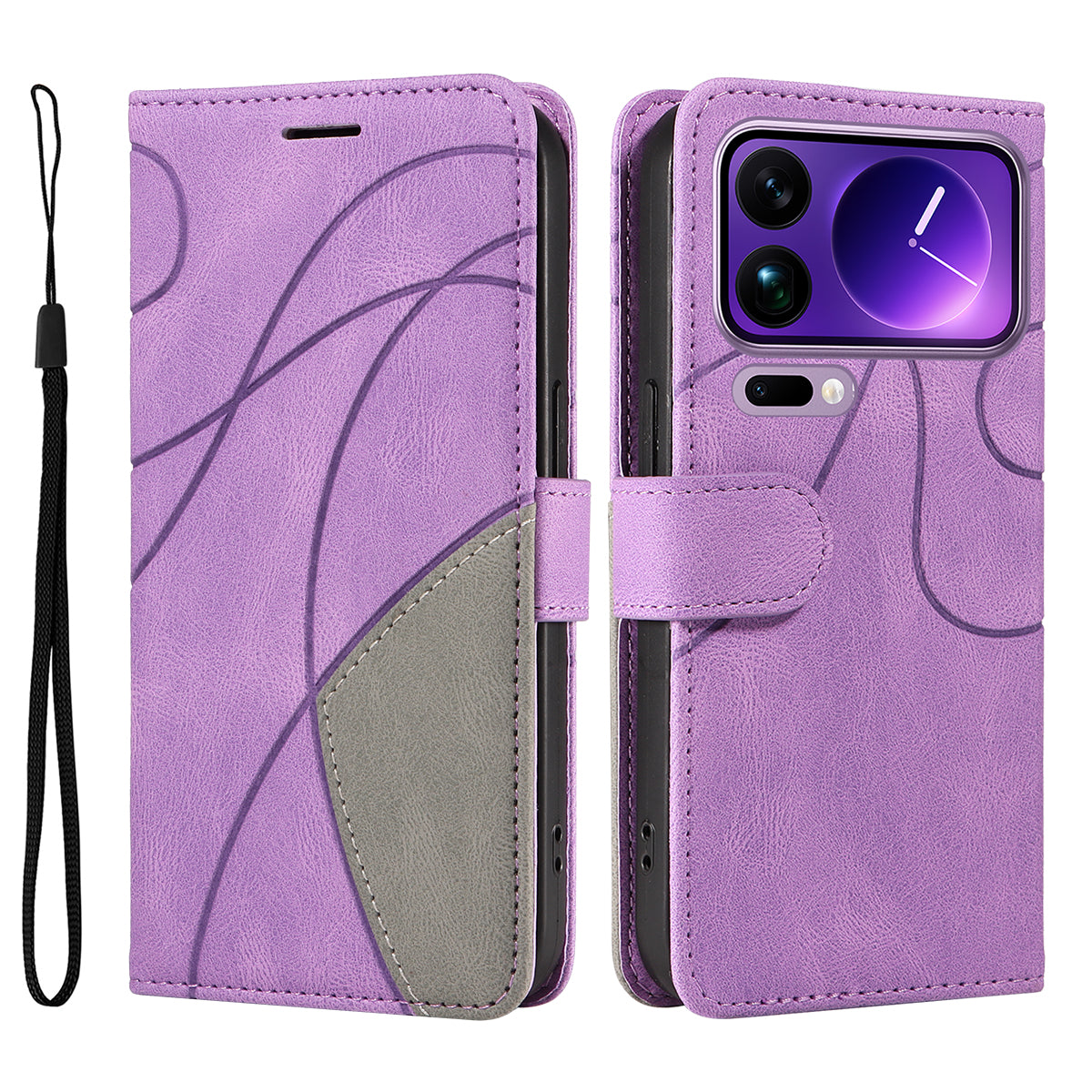 For Xiaomi 17 Pro Max Leather Phone Case Stand Wallet with Bi-colour Splicing Design - Purple