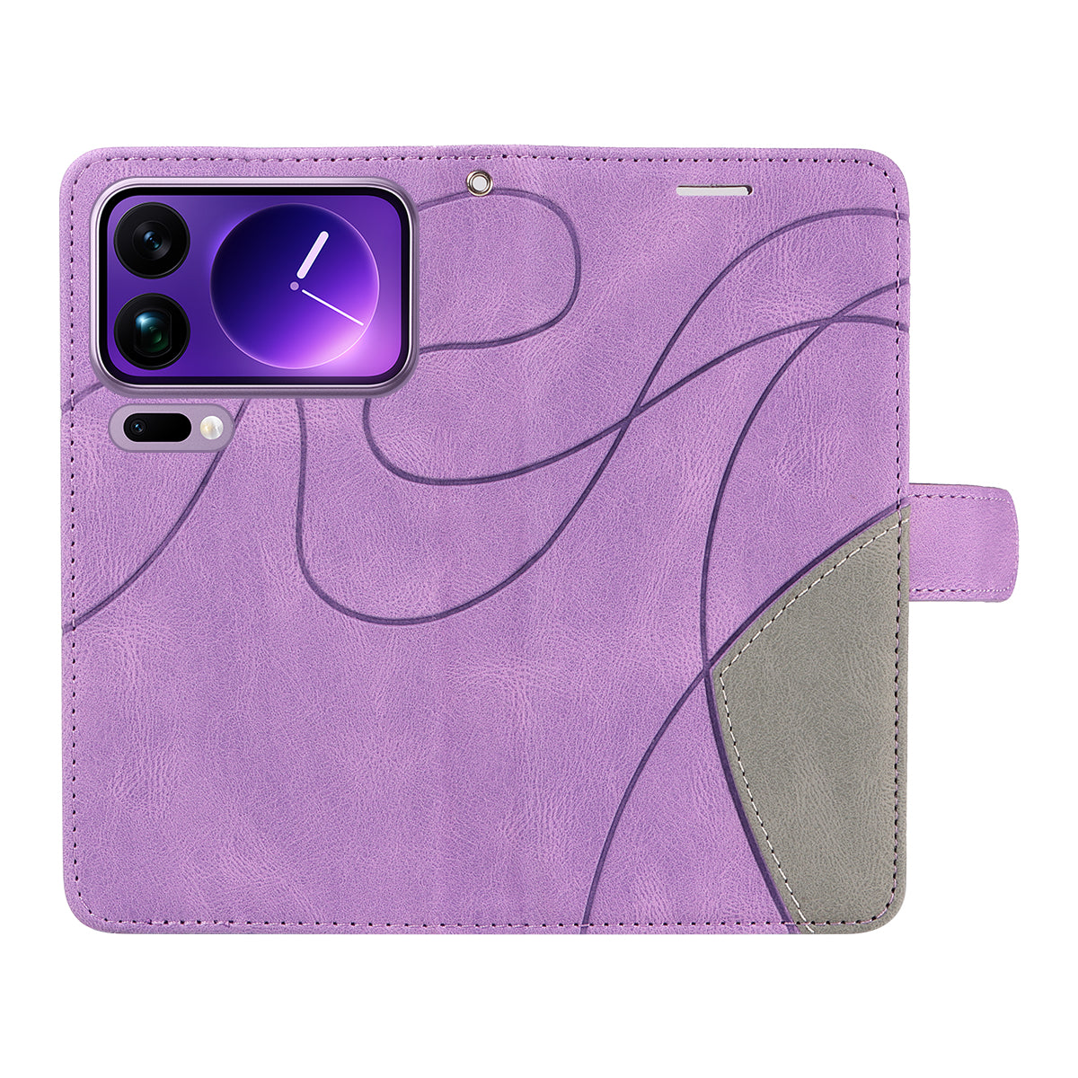 For Xiaomi 17 Pro Max Leather Phone Case Stand Wallet with Bi-colour Splicing Design - Purple