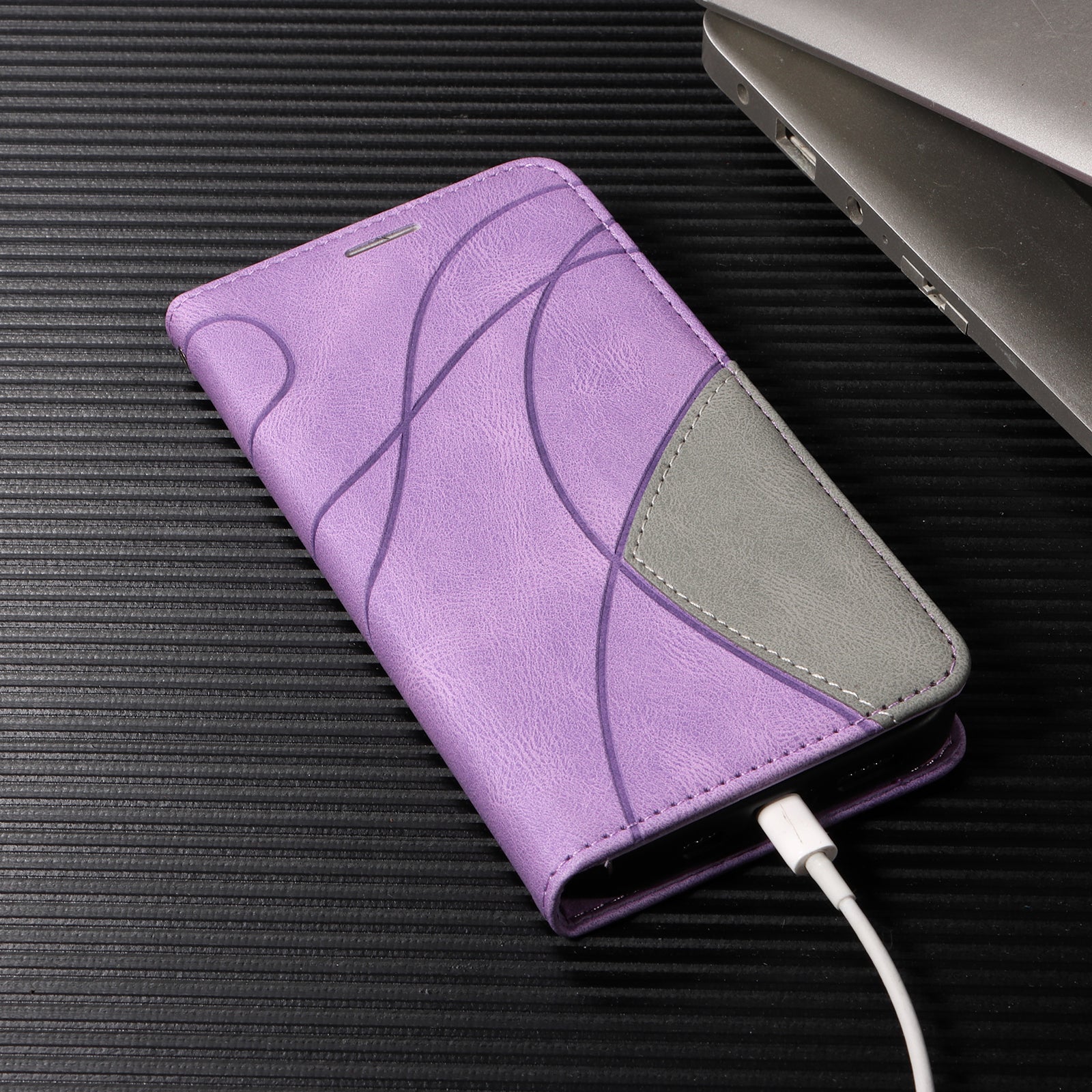 For Xiaomi 17 Pro Max Leather Phone Case Stand Wallet with Bi-colour Splicing Design - Purple