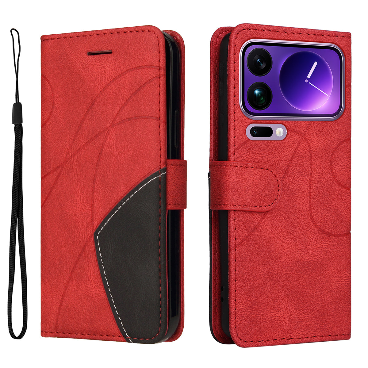 For Xiaomi 17 Pro Max Leather Phone Case Stand Wallet with Bi-colour Splicing Design - Red