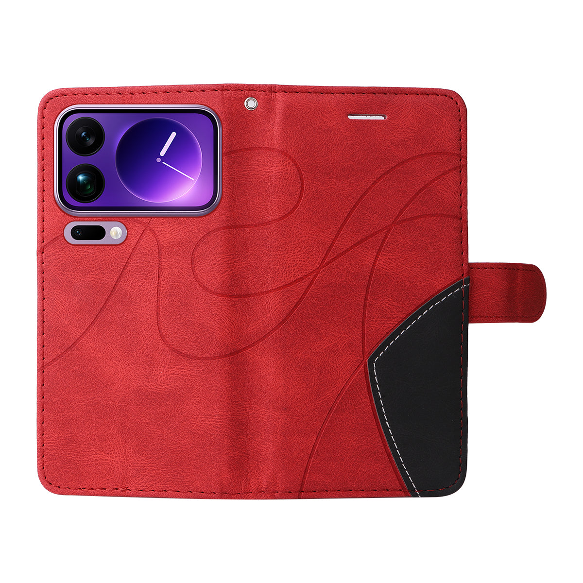 For Xiaomi 17 Pro Max Leather Phone Case Stand Wallet with Bi-colour Splicing Design - Red