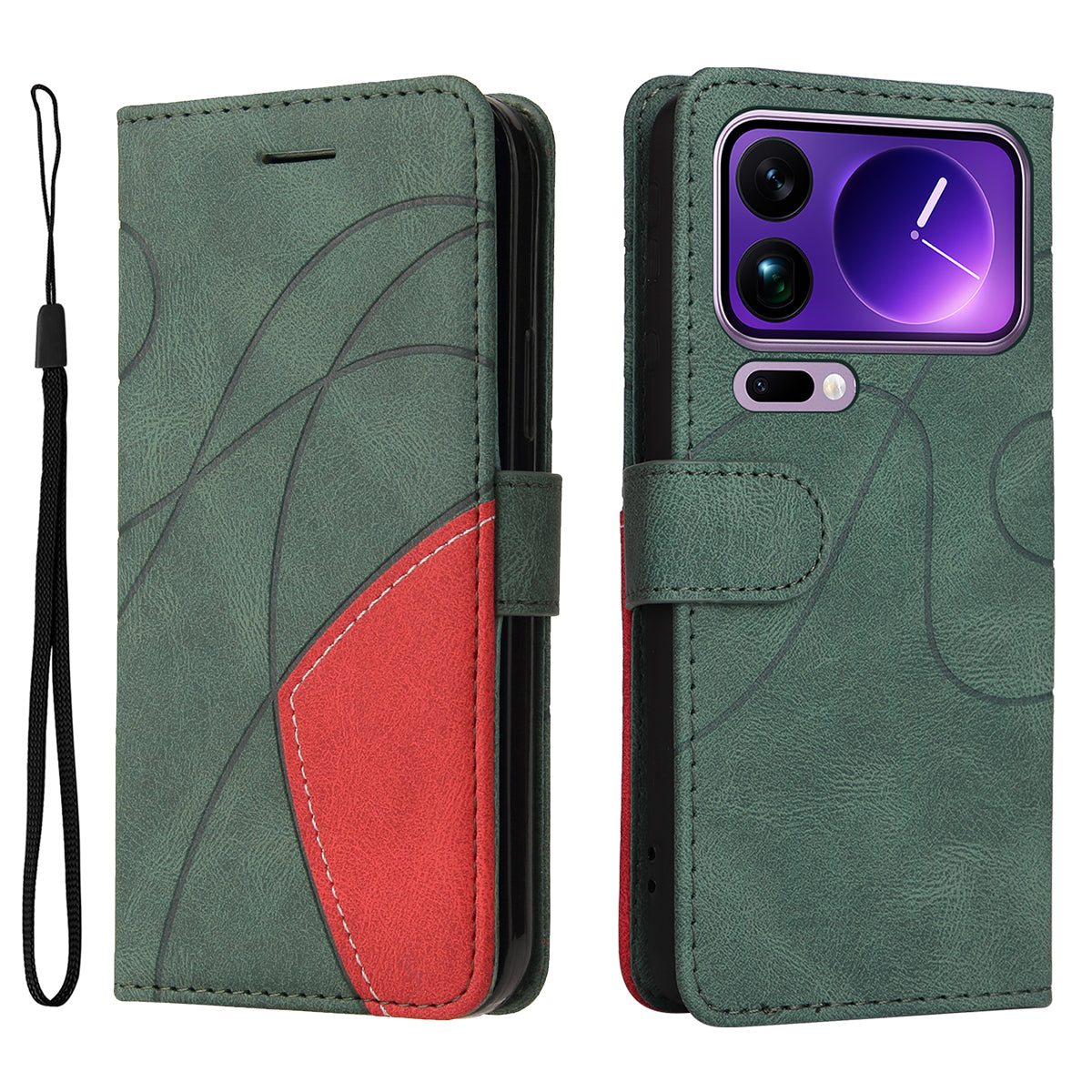 For Xiaomi 17 Pro Max Leather Phone Case Stand Wallet with Bi-colour Splicing Design - Green