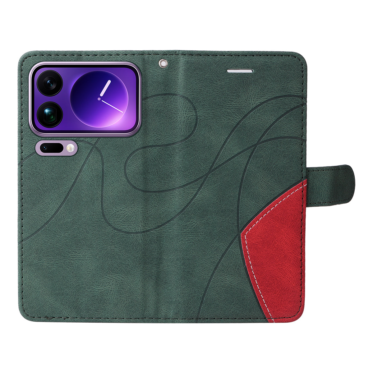 For Xiaomi 17 Pro Max Leather Phone Case Stand Wallet with Bi-colour Splicing Design - Green