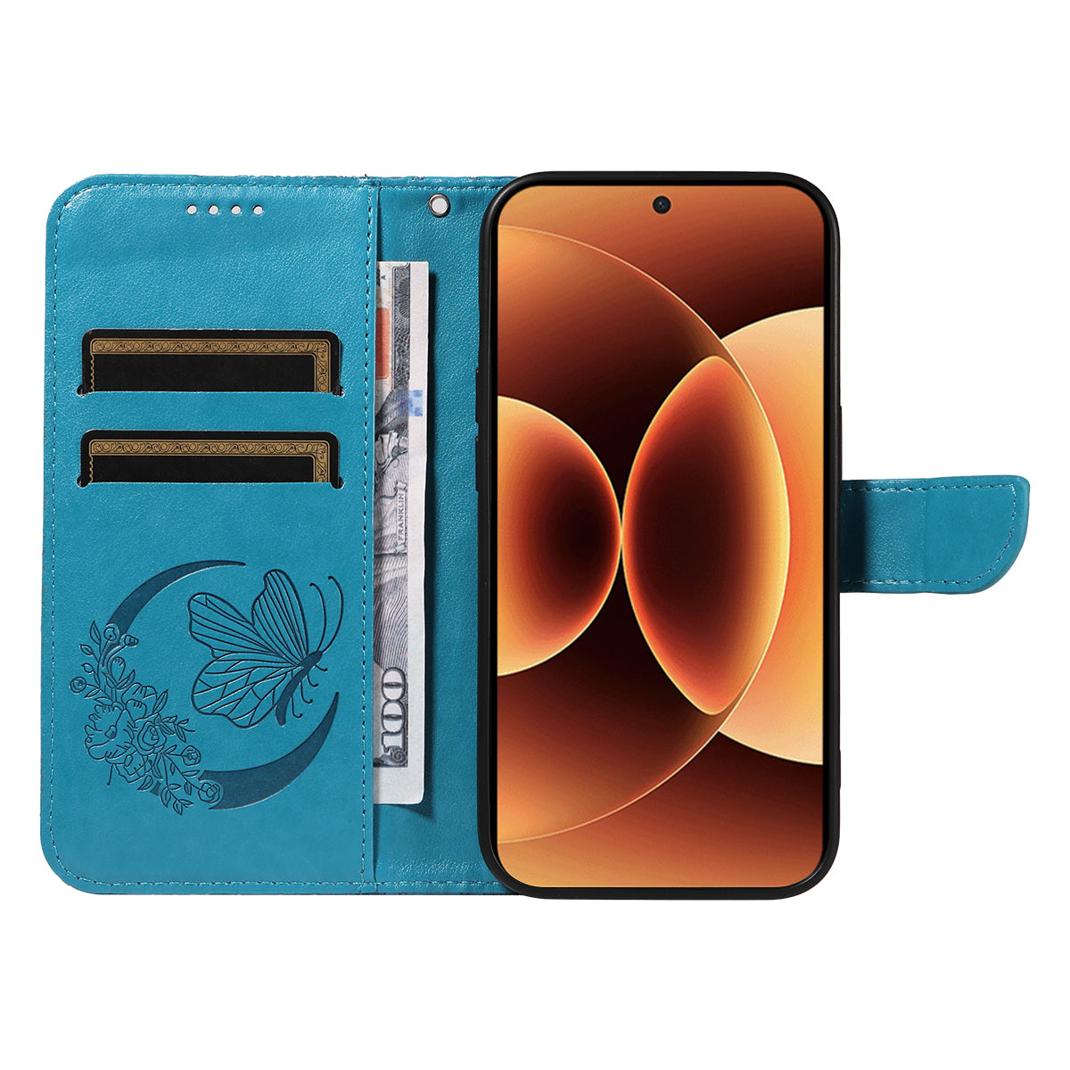 For Xiaomi 17 Pro Max Case Butterfly Pattern PU Leather Folio Flip Phone Cover -  Blue