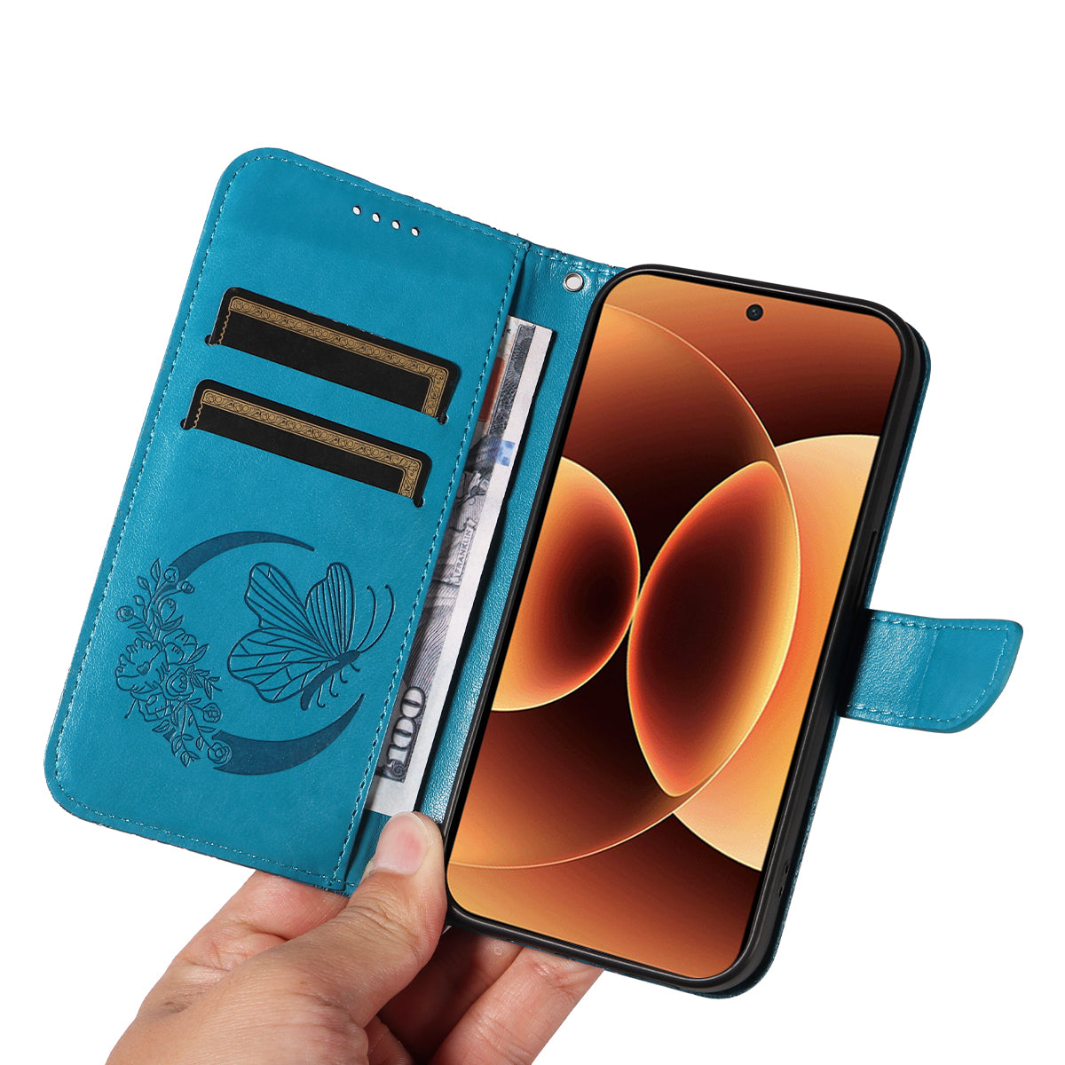 For Xiaomi 17 Pro Max Case Butterfly Pattern PU Leather Folio Flip Phone Cover -  Blue